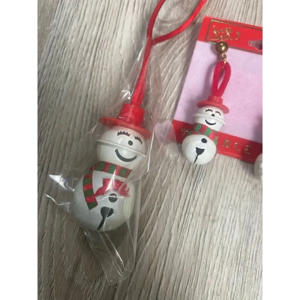 Vintage Snowman jingle bell necklace and earrings